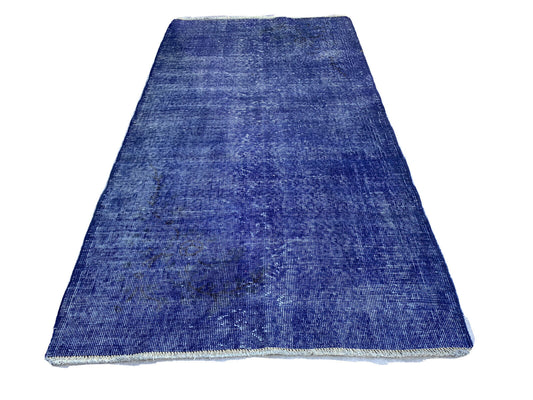 Distressed Overdyed Türkischer Teppich 195 x100 cm Vintage Wolle Blau Medium